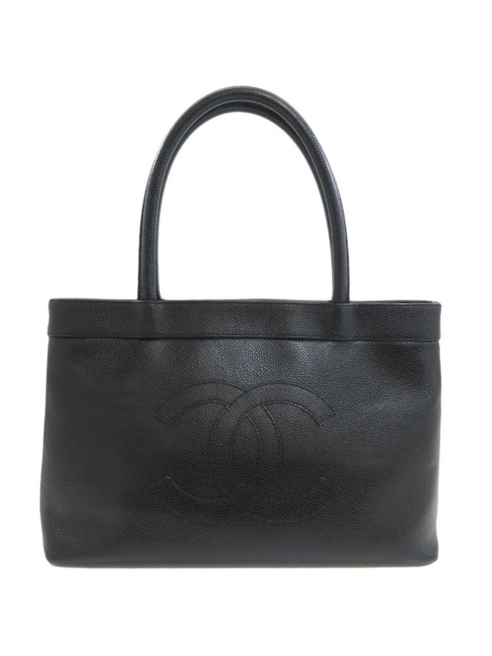 Chanel CC Logo Gold Tote Bag Grained Calfskin